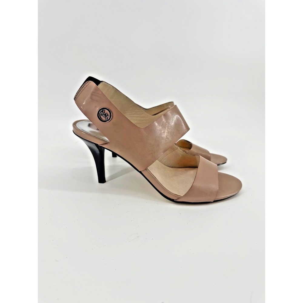 Michael Kors Rochelle Nude Leather Kitten Heels Office Chic 6M Beige Slingback